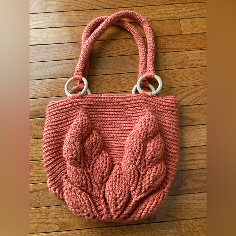 Handmade crochet bag with beautiful leave designs on both sides of the bag.  New